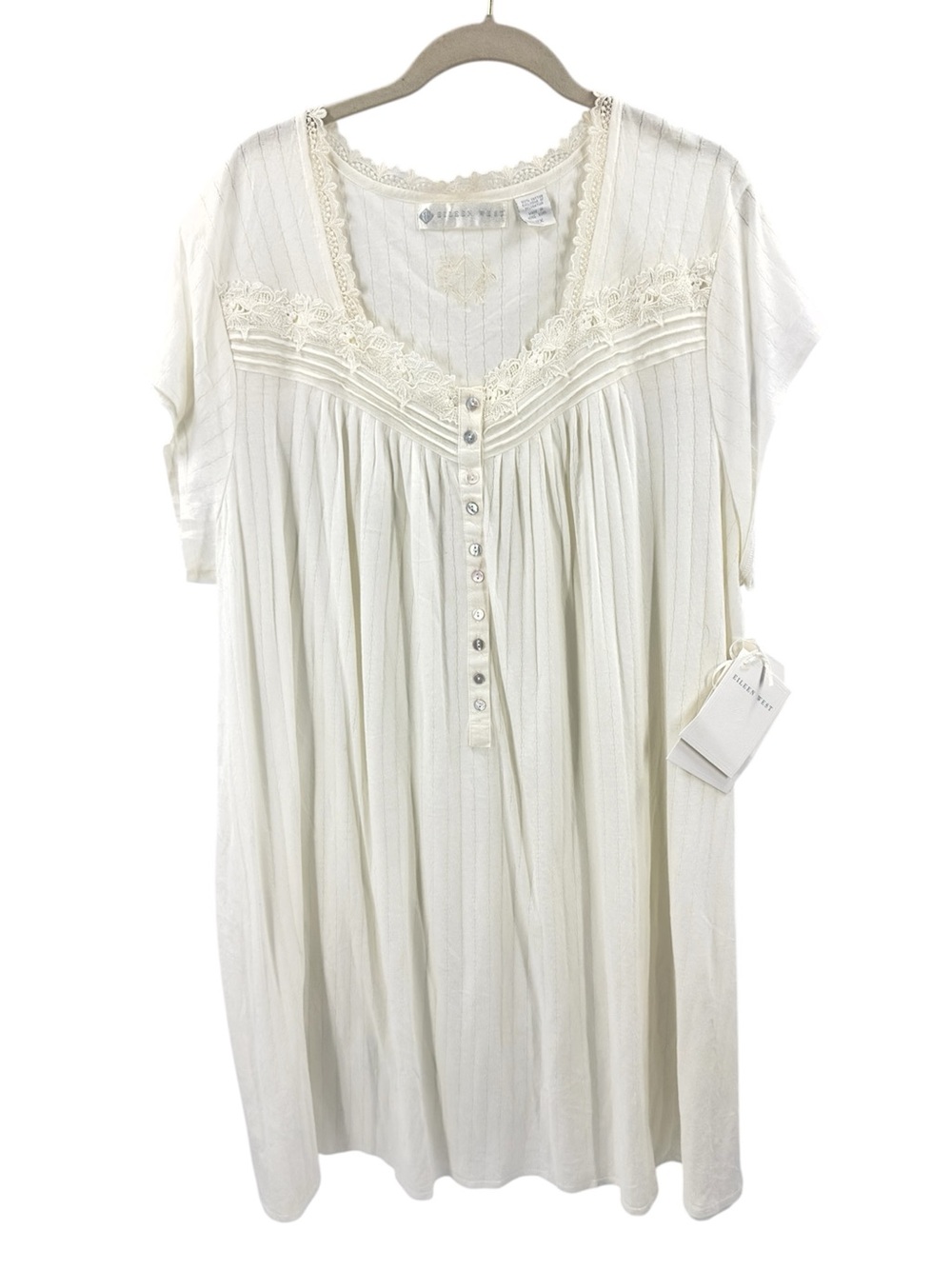 Eileen West Nightgown Size 2X Ivory Cotton Lace Trim Cottagecore Sleep Dress NWT